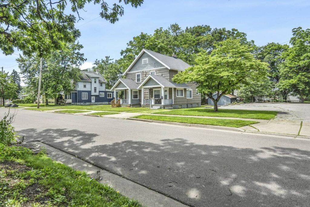 Tree-lined residential street with craftsman-style homes in a Bothell area neighborhood