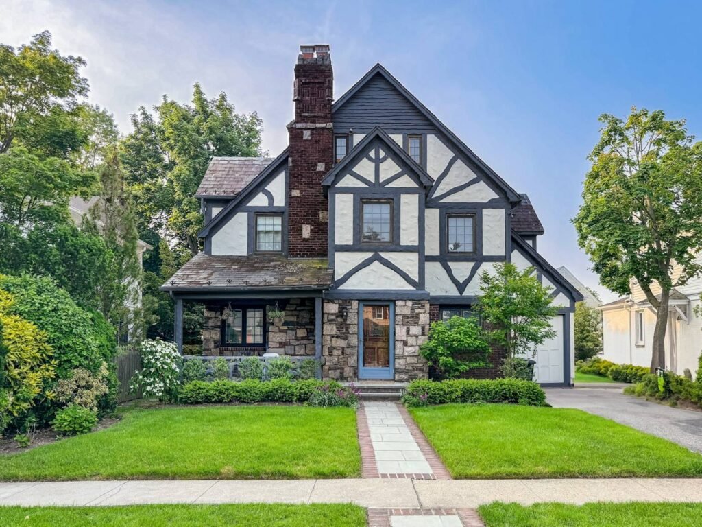 Tudor-style family home with landscaped front yard similar to homes in Sammamish